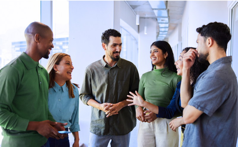 group of adults talking